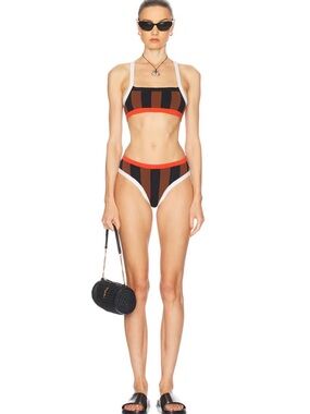 TROPIC OF C La Plage Bikini Set Black Brown Striped Red NWT